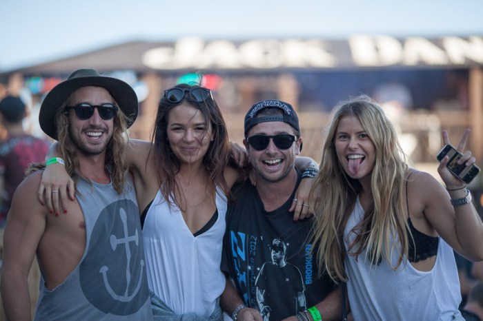 Pro skateboarder Corbin Harris and friends enjoy the Future music festival in the Jack Daniels White Rabbit Saloon 