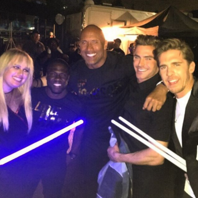 Pictured L to R: Rebel Wilson, Kevin Hart, Dwayne 'The Rock' Johnson, Zac Efron and Hugh Sheridan Image Source: Hugh Sheridan Instagram 